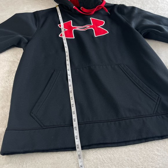 Under Armour Loose Storm Fleece Big Logo Hoodie Mens Size M Black Red Pullover - Picture 6 of 13